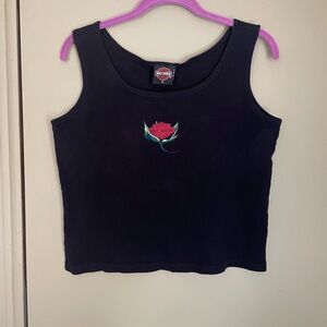 Harley-Davidson Black Tank Top with Red Rose Design Sz XL